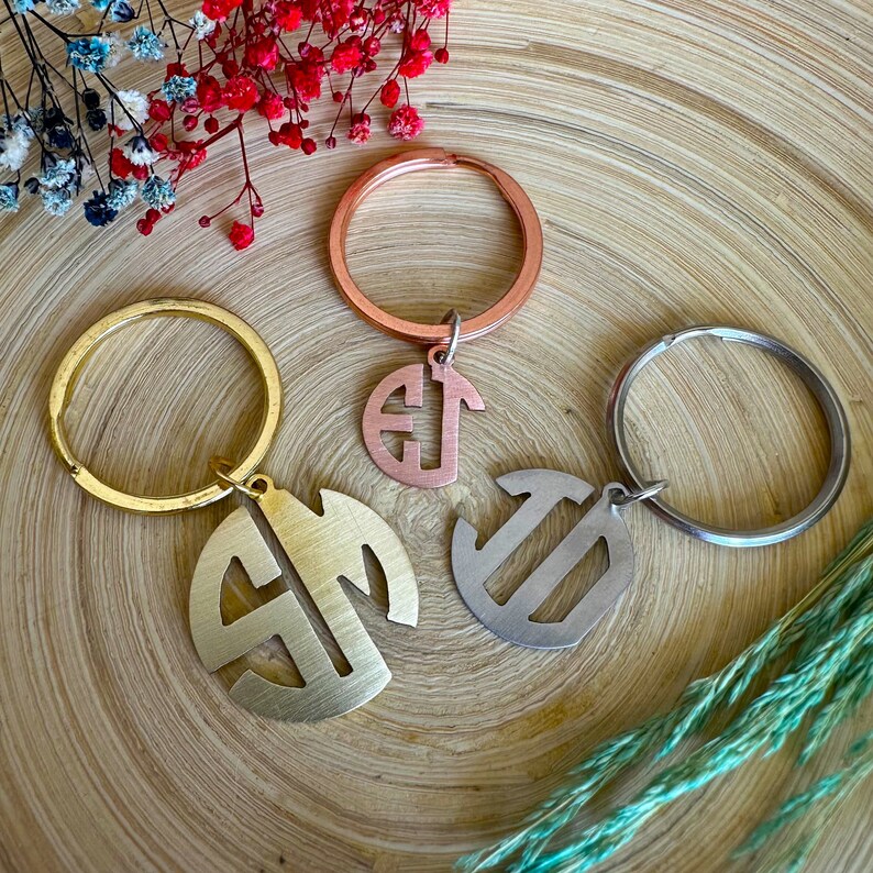 Personalized Monogram Keychain, Custom Initial Letters Handmade Metal ...