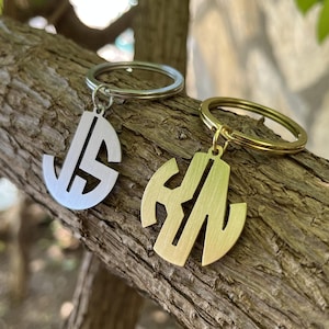 Personalized Monogram Keychain – Custom Initials Keychain, Round Keyring, Stainless Steel & Brass Gift for Couples, Anniversary Gift for Her
