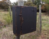 Rustic medicine wall cabinet primitive farmhouse furniture cupboard hanging shelf painted antique black, distressed for a country decor