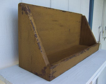 Primitive shelf plate rack shelf rustic country painted wood dish distressed shabby chic farmhouse wall shelves folk art aged old  finish