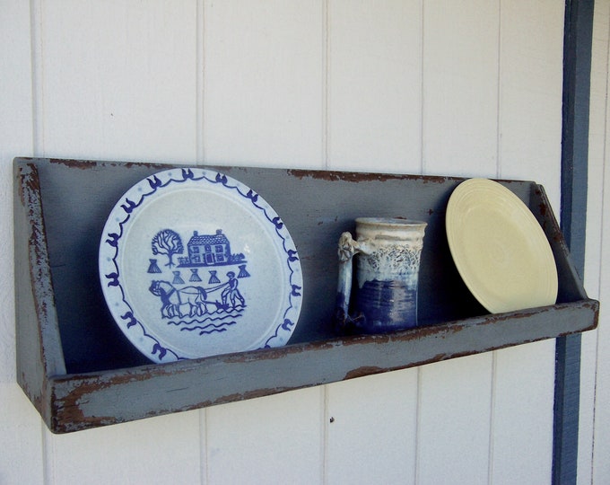 Primitive Shelf Rustic Shelf Plate Rack Country Painted Wood Distressed
