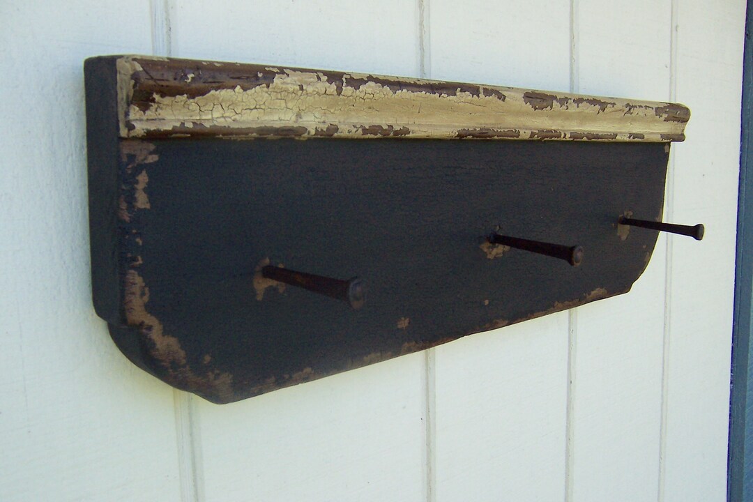 Coat Rack Primitive Towel Rack Shelf Peg Rack Farmhouse Bathroom Shelf