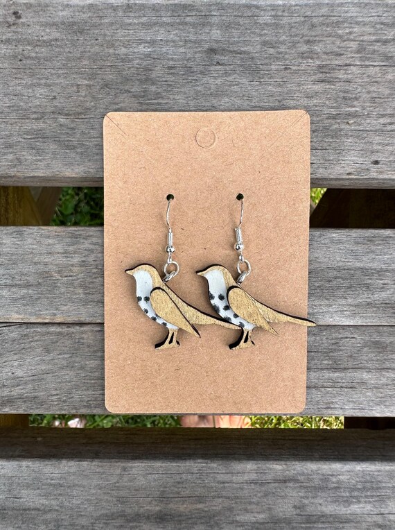 TheMysticalWoodShop Robin Wooden Bird Earrings Wood Earrings Bird Jewelry