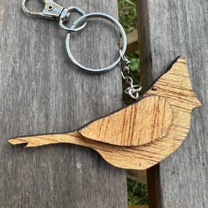 Wooden Cardinal Keychain - Wood Bird Keychain