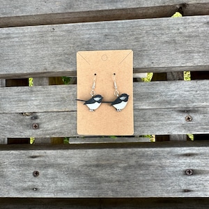 Wood Chickadee Bird Earrings - Wooden Earrings - Bird Jewelry