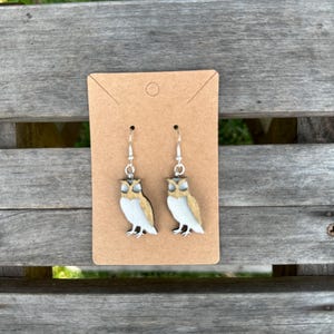 Owl Wooden Bird Earrings - Wood Earrings - Bird Jewelry