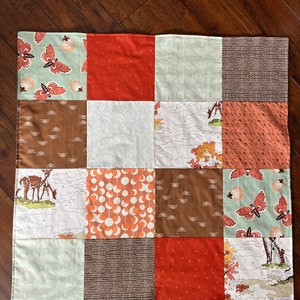 Deer Wilderness Paint by Number Baby Minky Blanket, Rust Brown Mint, NURSERY BLANKET, Shower Gift