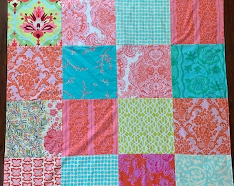 Large Minky Square Throw, Amy Butler, Jennifer Paganelli, Orange and Aqua