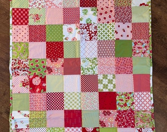 Red, Pink and Green Floral Baby Quilt, Bonnie and Camille, Shower Gift