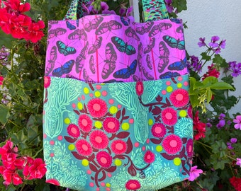 Anna Maria Horner Tote Bag, Passionflower and Butterfly Fabric, FREE SHIPPING