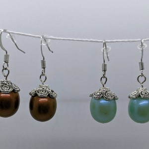 Acorn Bead Earrings - Copper Brown or Robins Egg Blue (Light Turquoise) - Stainless Steel Ear Wire Hooks