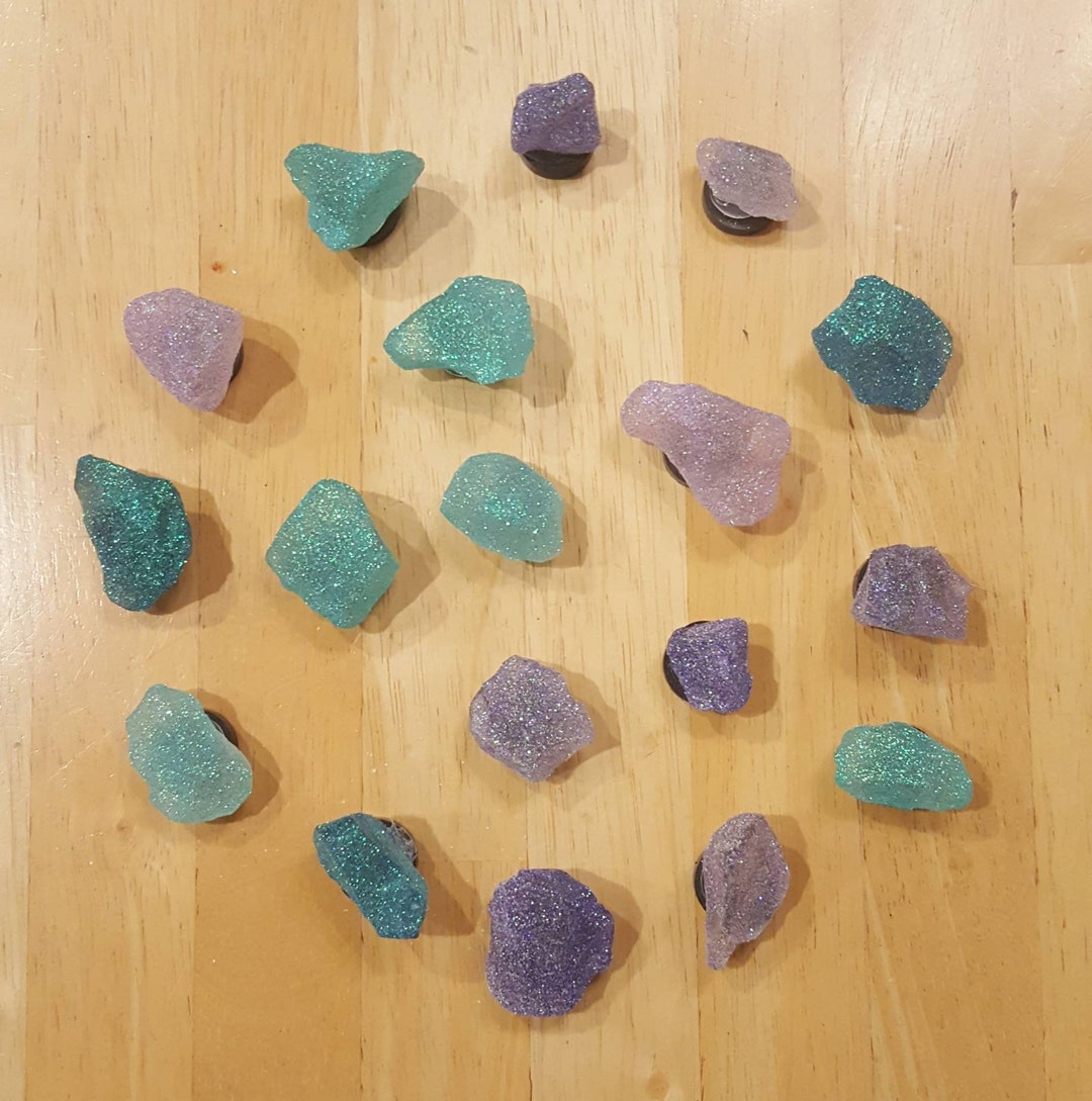 Glitter Sea Glass Rock set of 3 Blue and Purple Etsy