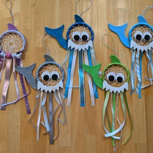 Baby Shark Dream Catchers!!! Blue, Green, Gray, Light Blue, or Purple - Fun felt fins, foam teeth, and big foam eyes - Doo Doo!!