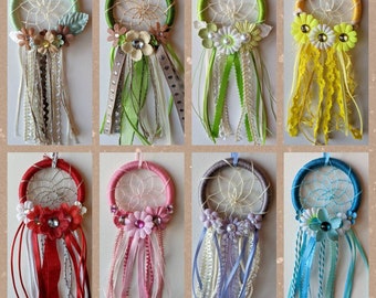 Tiny Dream Catchers - Car Charms - Variety of Vibrant Colors! Flowers and Ribbons to match!