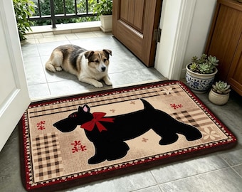 Vintage Scottie Dog Doormat, Non Slip Absorbent Indoor Rug for Entryway, Kitchen, Bathroom and Country Farmhouse Home Decor.