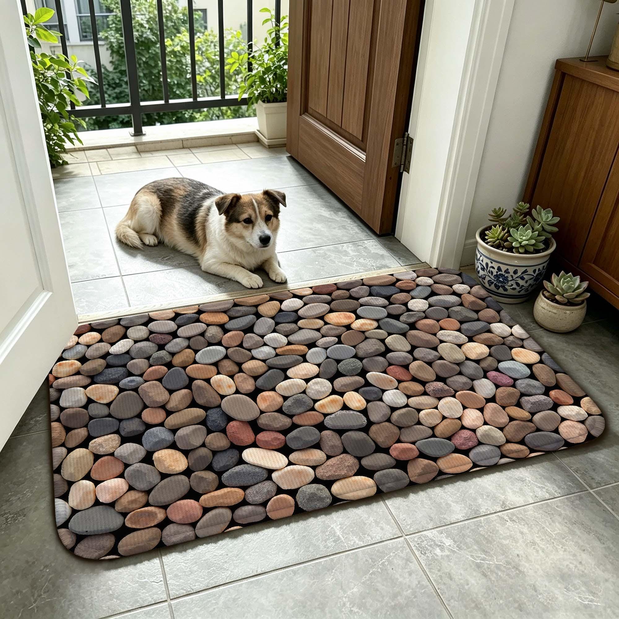 Stone Pattern Doormat Natural River Rock Pebble Doormat, 3D Cobblestone Floor Mat, Stone ...