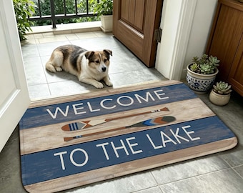 Rustic Lake House Floor Mat, Nautical Oar Themed Rug for Indoor Outdoor Entryway Kitchen Bathroom Living Room Home Decor, Non-Slip.