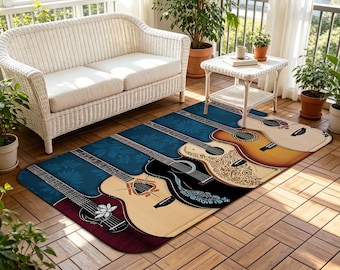 Guitar Doormat, Non Slip Absorbent Indoor Rug, Colorful Decorated Guitars Floor Mat for Entryway, Kitchen, Music Room, Musician Home Decor.