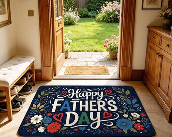 Bohemian Floral Father's Day Bath Mat, Non Slip Absorbent Doormat for Bathroom, Entryway, Bedroom and Bright, Whimsical Holiday Home Decor.