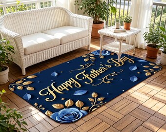 Happy Father's Day Doormat, Elegant Navy Blue Floor Mat for Entryway, Kitchen, Bathroom and Festive Holiday Home Decor.