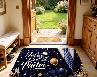 Latino Father's Day Bath Mat, Non Slip Absorbent Doormat for Bathroom, Entryway, Man Cave and Spanish-Style Holiday Home Decor.