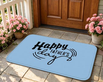 Happy Father's Day Doormat, Non Slip Absorbent Indoor Rug, Light Blue Floor Mat for Entryway, Kitchen, Bathroom, Festive Holiday Home Decor.