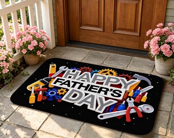 Mechanic Father's Day Bath Mat, Non Slip Absorbent Doormat for Bathroom, Entryway, Workshop and Industrial Style Home Decor.