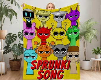 パーソナライズされた Sprunki キャラクター ブランケット - フランネル ゲーム カートゥーン 多目的 お昼寝用ブランケット、お子様、ゲーマー、漫画愛好家へのユニークなギフト。