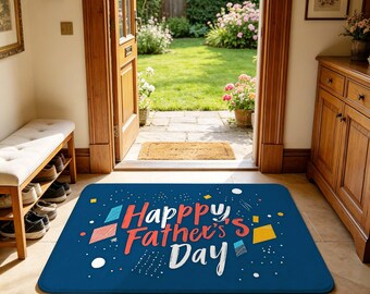Happy Father's Day Doormat, Non Slip Absorbent Indoor Rug, Navy Blue Floor Mat for Entryway, Kitchen, Bathroom, Festive Holiday Home Decor.