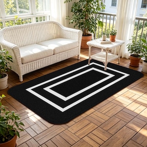 Zwarte geometrische deurmat, antislip absorberend tapijt voor binnen, minimalistische witte lijn vloermat voor hal, keuken, badkamer, woondecoratie
