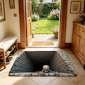3D Optical Illusion Skull Pit Doormat, Creepy Brick Hole Skeleton Non-Slip Entryway Rug, Spooky Horror Front Door Decor Mat.
