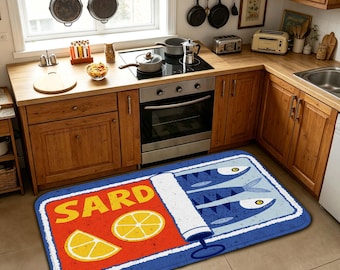 Retro Sardine Can Doormat, Non Slip Absorbent Indoor Rug, Vintage Floor Mat for Entryway, Kitchen, Bathroom and Quirky Coastal Home Decor.