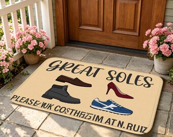 Funny Doormat, Non Slip Absorbent Indoor Rug, Neutral Beige Mat for Entryway, Kitchen, Bathroom and Modern Home Decor.