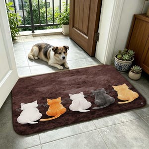 Cute Cat Rear View Doormat, Non Slip Absorbent Indoor Rug, Cute Kittens Floor Mat for Entryway, Kitchen, Bathroom and Cat Lovers Home Decor.