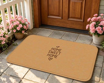 Home Sweet Home Doormat, Non Slip Absorbent Indoor Entryway Rug, Cute Orange Floor Mat for Front Door, Kitchen, Bathroom and Farmhouse Decor