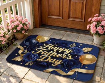 Luxury Floral Father's Day Bath Mat, Non Slip Absorbent Doormat for Bathroom, Entryway, Bedroom and Sophisticated Holiday Home Decor.