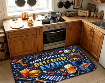 Happy Father's Day Best Dad Ever Doormat, Non Slip Absorbent Indoor Rug for Entryway, Kitchen, Man Cave and Father's Day Home Decor.