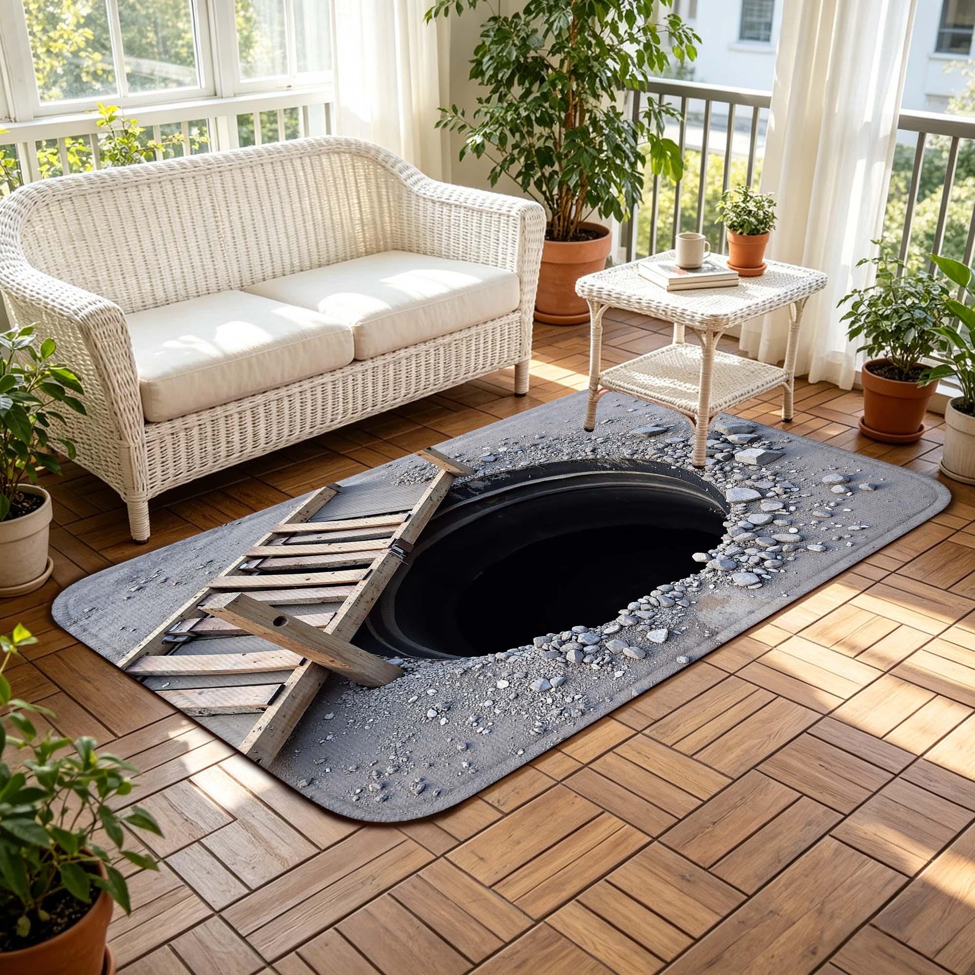 3D Broken Ladder Bottomless Hole Optical Illusion Doormat, Funny Prank ...