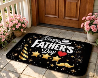 Happy Father's Day Doormat, Black Floor Mat with "Happy Father's Day" Lettering for Entryway, Kitchen, Bathroom, Festive Holiday Home Decor.