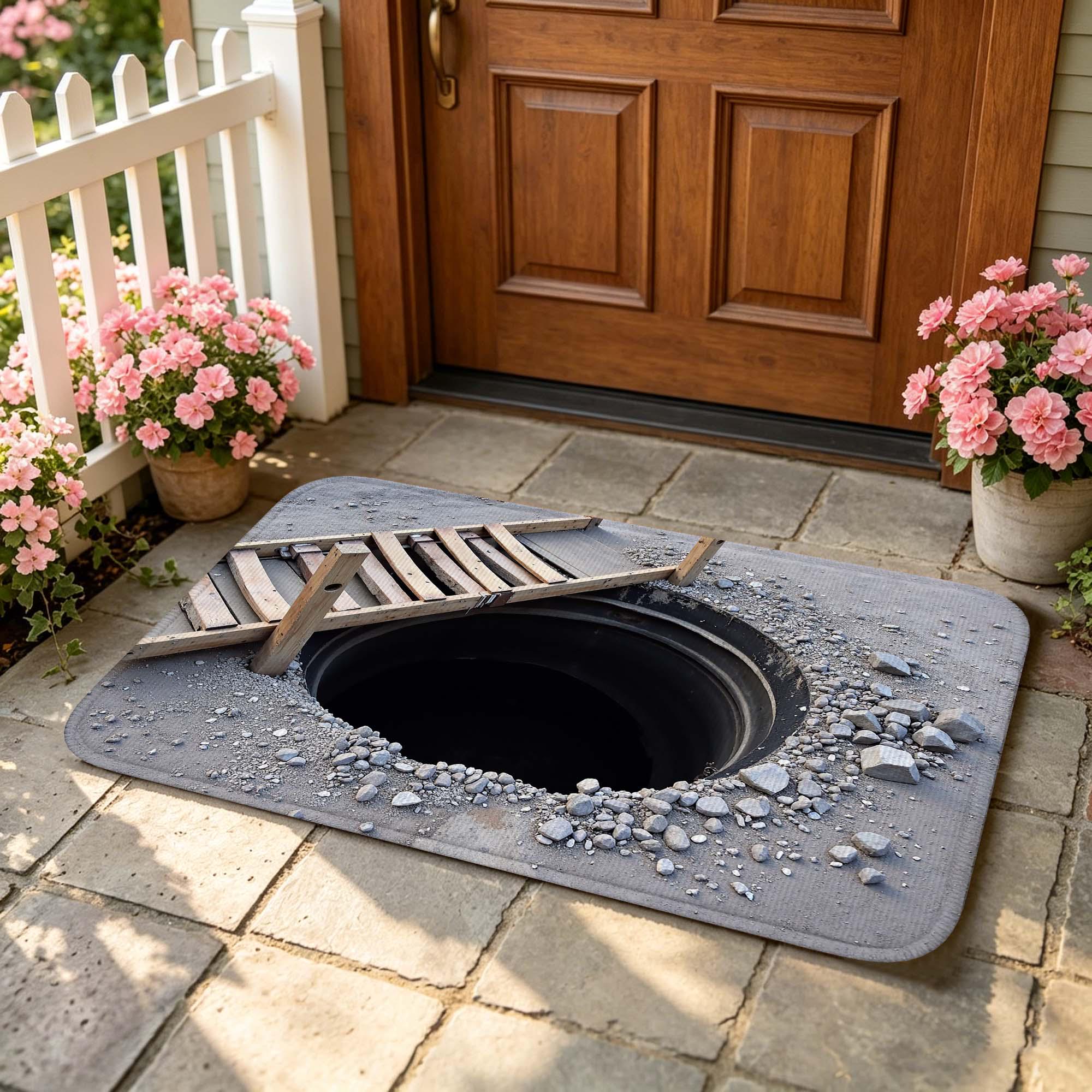 3D Broken Ladder Bottomless Hole Optical Illusion Doormat, Funny Prank ...