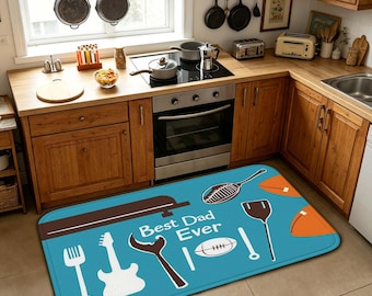 Best Dad Ever Doormat, Turquoise Floor Mat with "Best Dad Ever" Text for Entryway, Kitchen, Backyard and Father's Day Home Decor.