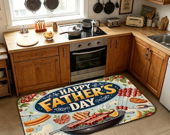 Happy Father's Day BBQ Doormat, Non Slip Absorbent Indoor Rug for Entryway, Kitchen, Backyard and Outdoor Grill Home Decor.