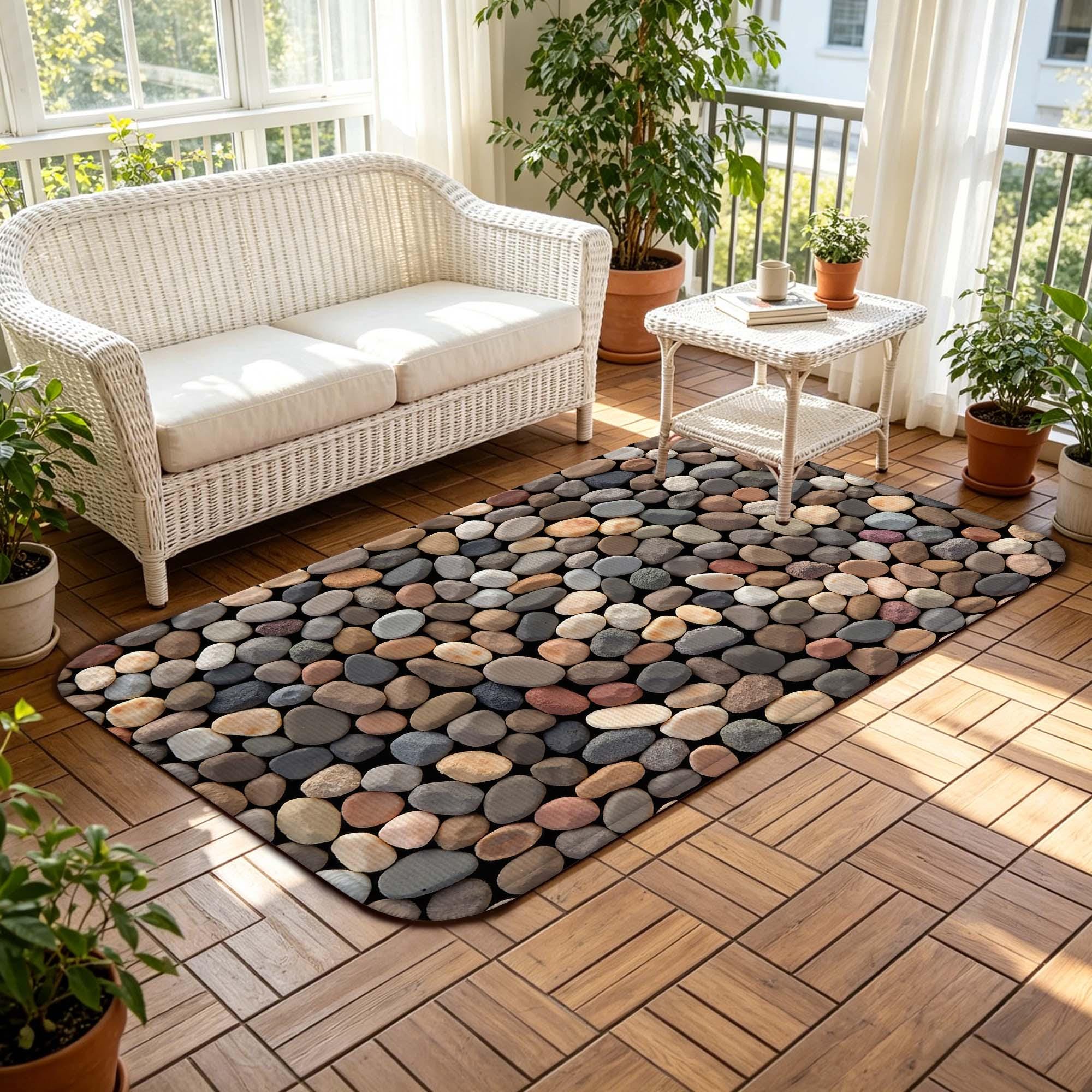 Natural River Rock Pebble Doormat, 3D Cobblestone Floor Mat, Stone ...