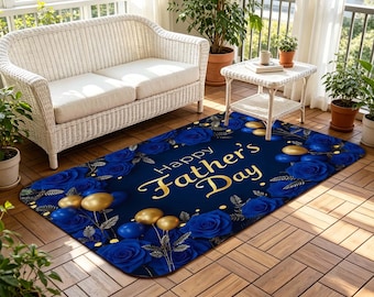 Floral Father's Day Bath Mat, Non Slip Absorbent Doormat with "Happy Father's Day" Text for Bathroom, Entryway, Bedroom, Holiday Home Decor.