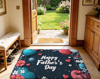 Cheerful Father's Day Bath Mat, Non Slip Absorbent Doormat for Bathroom, Entryway, Bedroom and Bright Father's Day Home Decor.