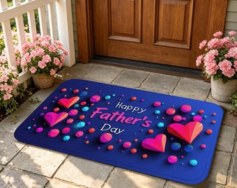Modern Father's Day Bath Mat, Non Slip Absorbent Doormat for Bathroom, Entryway, Bedroom and Bright, Festive Holiday Home Decor.