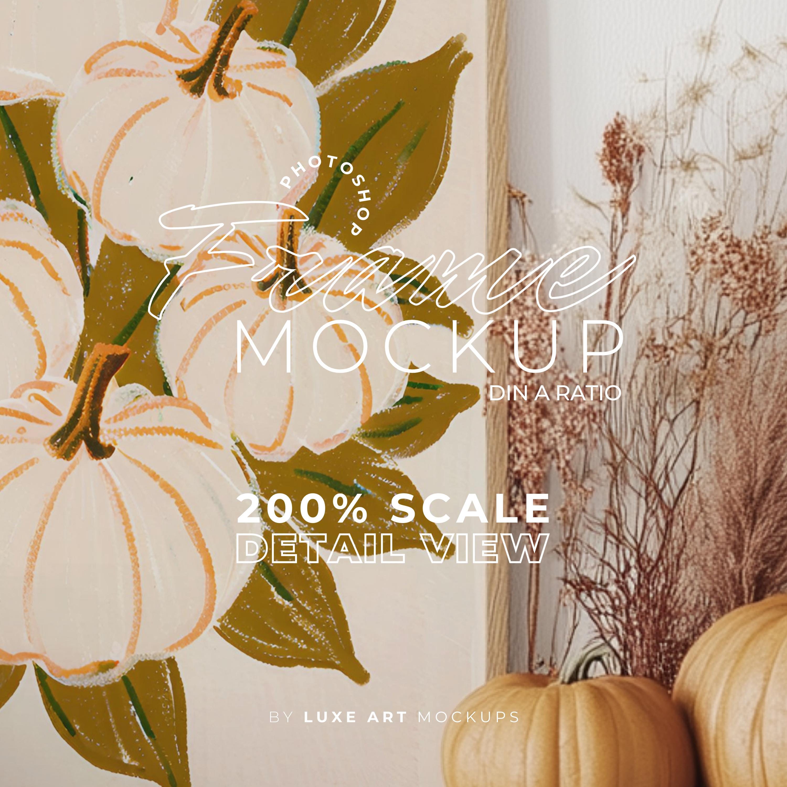 Vertically Fall Elegant Vertical Fall Artwork PSD Mockup | DIN A Ratio | Wooden Frame ...