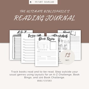 Reading Journal for Bibliophile, Book Planner, Tracker Bundle, Instant Download, Printable PDF