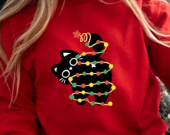 Niedliches Katzenweihnachten Shirt Katzenmutter Weihnachtsgeschenk Damen Urlaub Shirt Lustiges Weihnachtskatzenshirt Katzenliebhaber Weihnachtsgeschenk