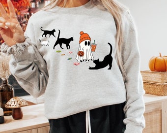 Camisa de gato fantasma con colores reconfortantes: regalo de Halloween para la temporada espeluznante